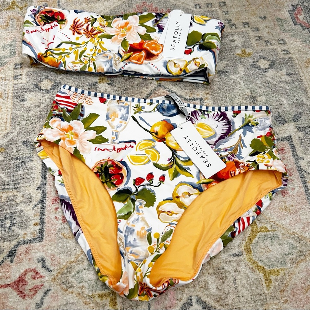 NWT Anthropologie Seafolly Coastal Fruit Beach Print Bikini SET Reversible - Picture 5 of 9